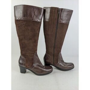 CLARKS Womens Dream Regal Brown Leather Suede Zip Knee High Boots 37629 Size 9